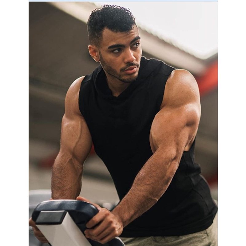 COOFANDY Men's 2 Pack Workout Hooded Tank Tops Bodybuilding Muscle Cut Off T Shirt Sleeveless Gym Hoodies - Image 3
